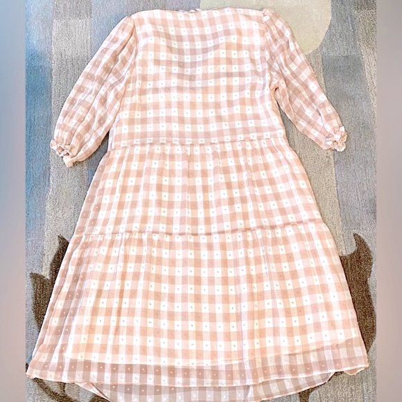Nanette Lepore Pink Blush Gingham Check Swiss Dot Babydoll Mini Dress - Picture 7 of 7